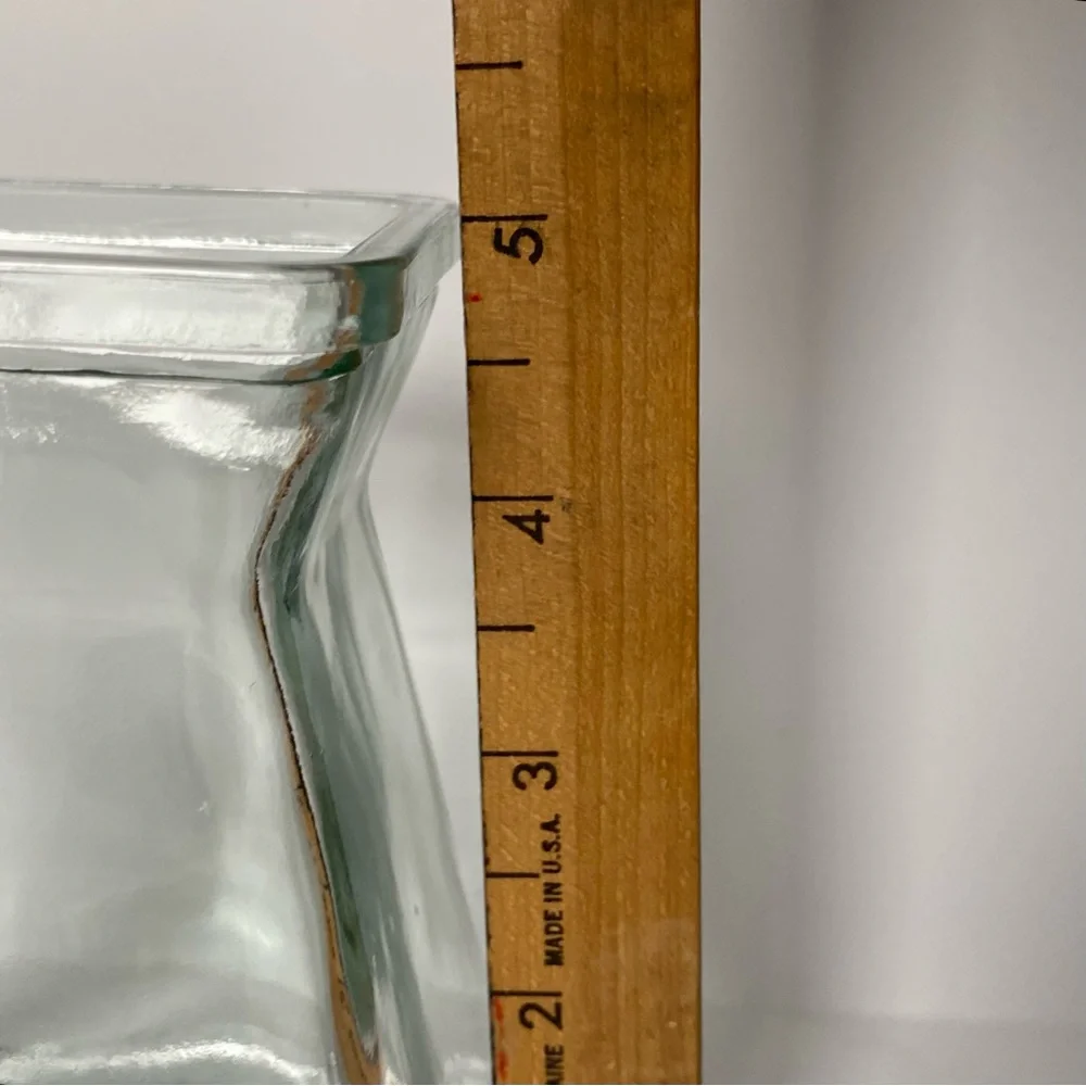 Glass Bulb Vase Square Clear With Flared Top 5” Tall EUC Flower Floral Flared